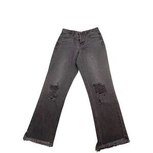 ONeill Womens Size 26 Black Straight-Leg Jeans With Fringe Hem W26 L25 Grunge